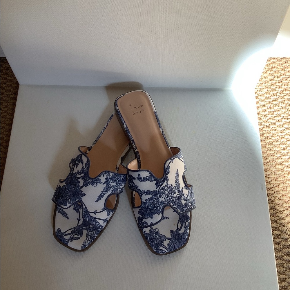 a new day Blue & White Floral Slide Sandals